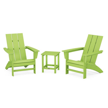 POLYWOOD Modern 3-Piece Adirondack Set w/ Long Island 18-Inch Side Table - Lime